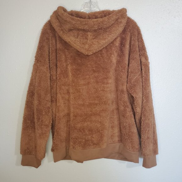 Brown Sherpa Zip up Hoodie Jacket NWT Women's Junior's XL Coat - Picture 3 of 9